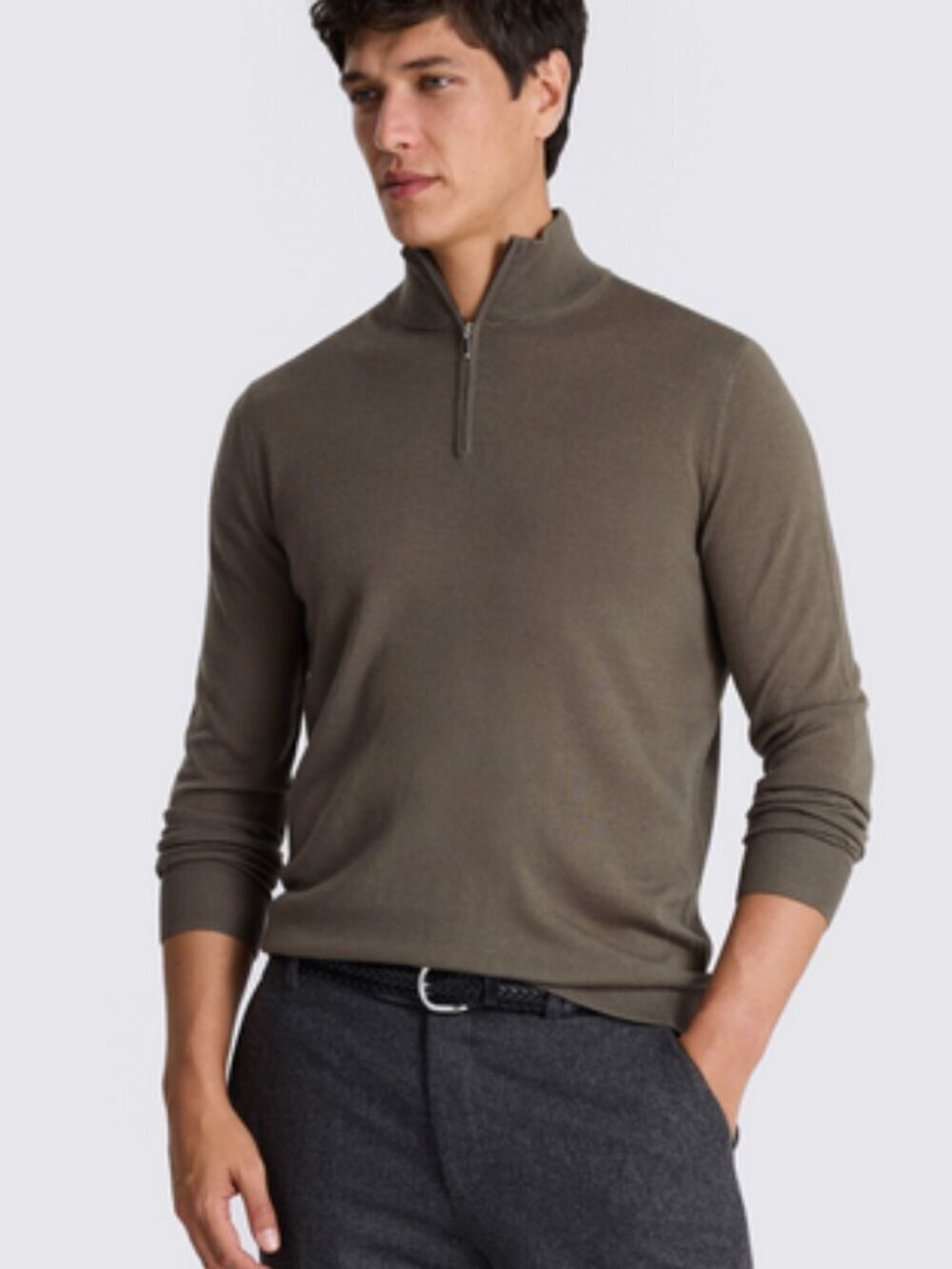 Dark Taupe Merino Zip-Neck Jumper By Moss
